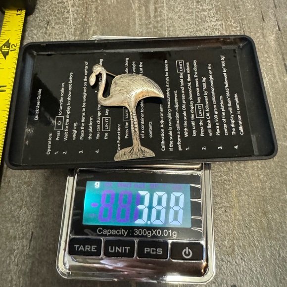 Vintage Large Flamingo Sterling Silver Brooch Pin~3.88g - Picture 8 of 8